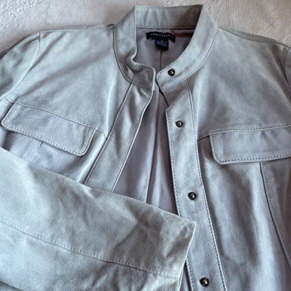 Dove Gray Grey Suede Leather Snap Close Jacket - Picture 7 of 10